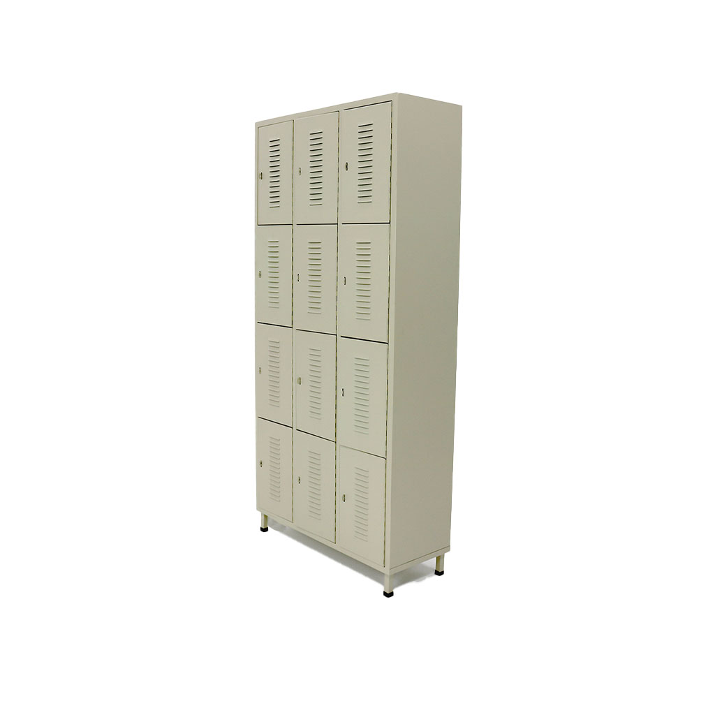 Locker metálico beige de 12 compartimientos con portacandado