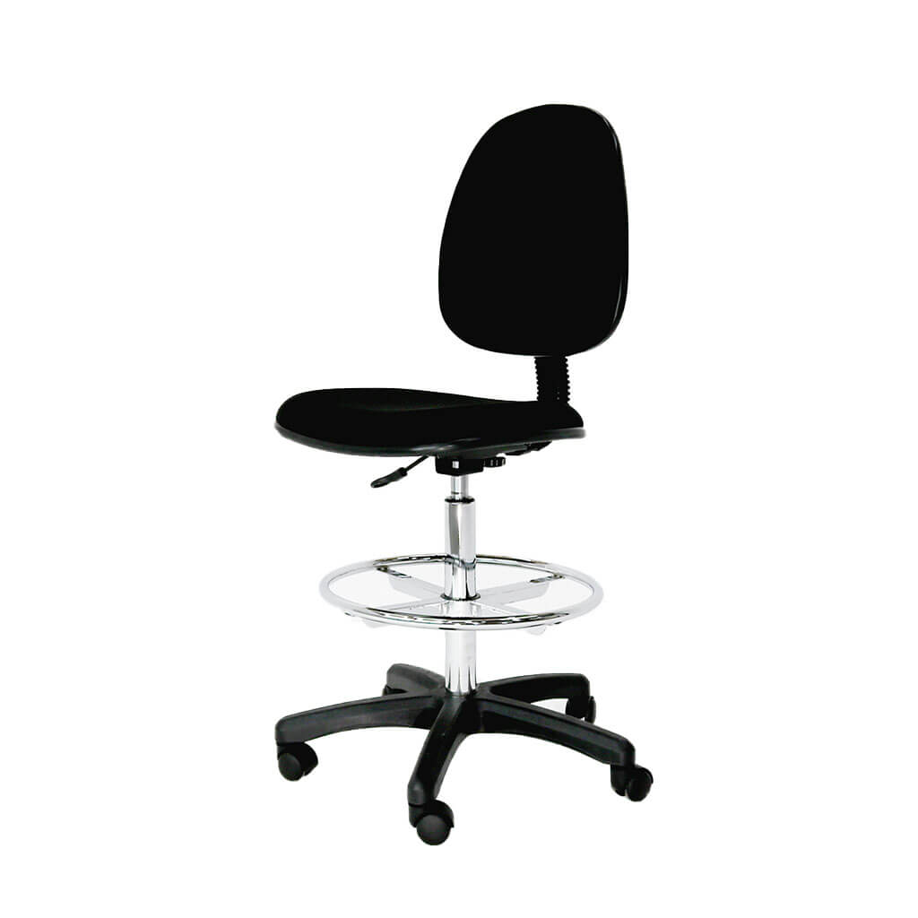 Silla de cajero negra en tela con descansa pies