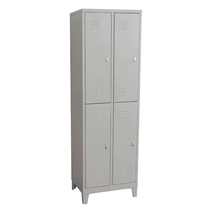 Locker metálico de 4 puertas con aldabas, patas y tubo para ganchos