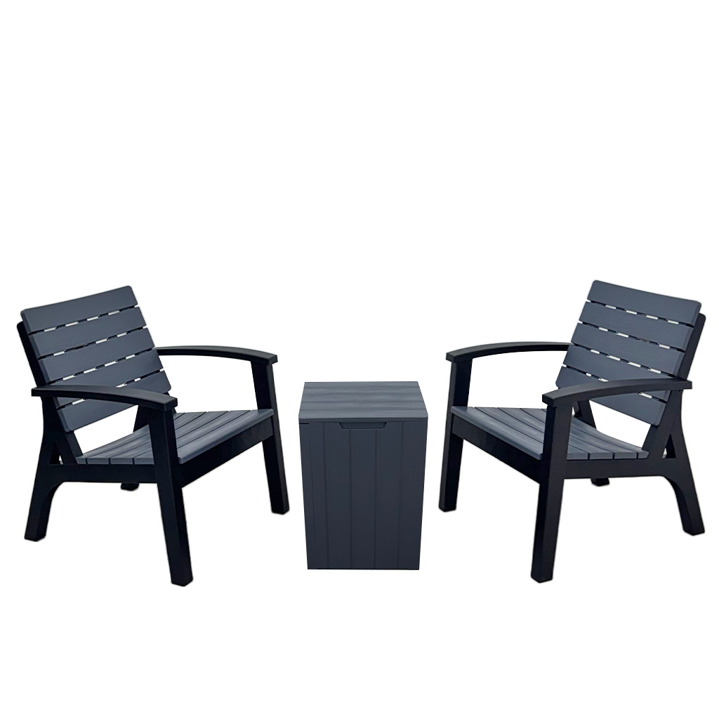 2 SILLAS+MESA PLASTICA PLOMO OSCURO