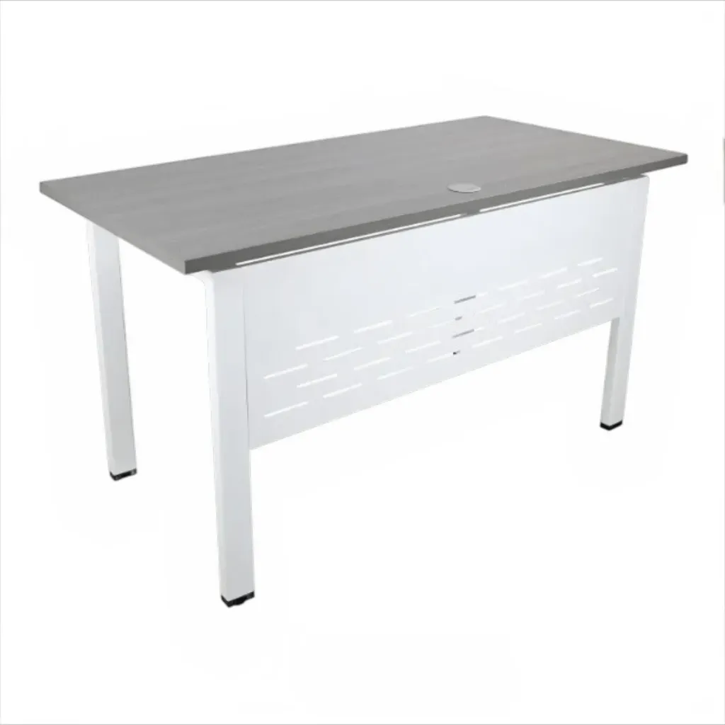 [MR-EM-07] Escritorio de Oficina en Melamina Gris con Estructura Metálica Blanca de 120 cm